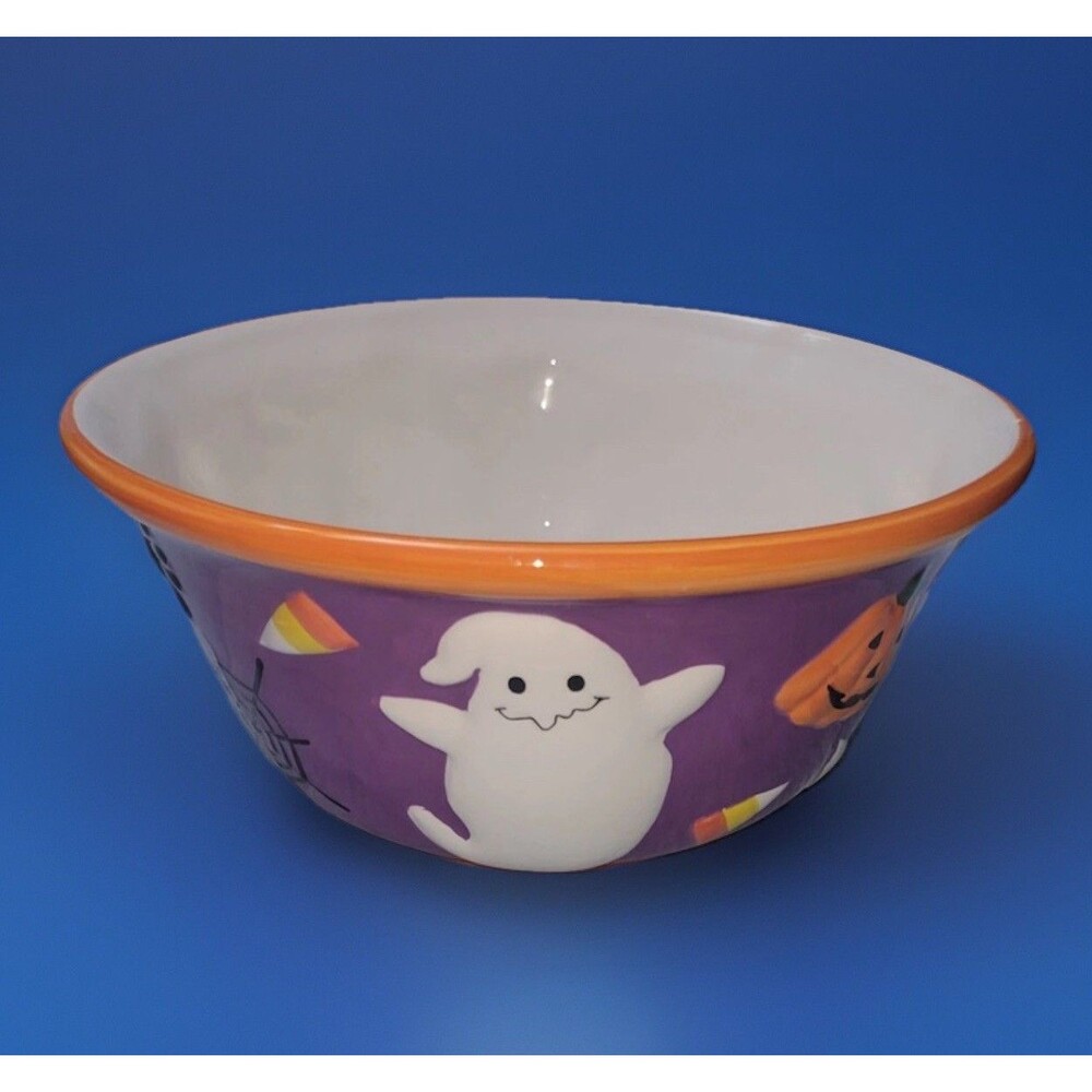 Y2K Vanson Halloween Ghost Pumpkins Ceramic Trick or Treat Candy Dish Bowl4.5x10